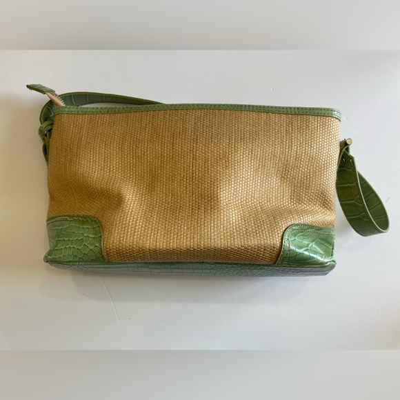 Vtg Y2K Etienne Aigner woven straw handbag with lime green vegan leather straps - Picture 10 of 16